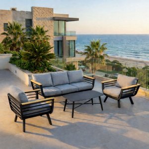 ריהוט גן סלוני תלת מושבי דגם קנזס שחור ריהוט גן סלוני תלת מושבי דגם קנזס שחור