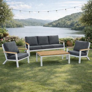 סט ריהוט גינה תלת מושבי דגם אתונה לבן סט ריהוט גינה תלת מושבי דגם אתונה לבן