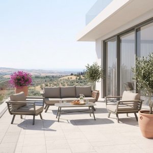 מערכת ישיבה לגינה ולמרפסת אלומיניום פינתי דגם ברצלונה צבע שמפניה מערכת ישיבה לגינה ולמרפסת אלומיניום פינתי דגם ברצלונה צבע שמפניה