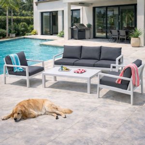 סט ריהוט גינה תלת מושבית אלומיניום דגם בריסל לבן סט ריהוט גינה תלת מושבית אלומיניום דגם בריסל לבן