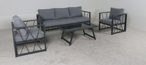 מערכת ישיבה תלת מושבית לגינה ולמרפסת אלומיניום דגם לריסה אפור פחם מערכת ישיבה תלת מושבית לגינה ולמרפסת אלומיניום דגם לריסה אפור פחם