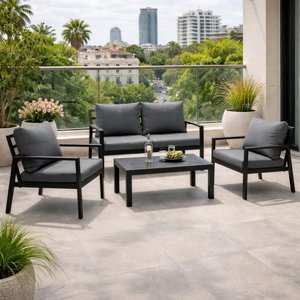 מערכת ישיבה אלומיניום לגינה ולמרפסת דגם פורטוגל לבן מערכת ישיבה אלומיניום לגינה ולמרפסת דגם פורטוגל לבן