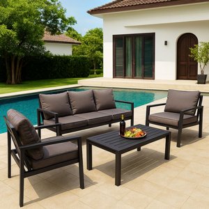 סט ריהוט גינה תלת מושבי אלומיניום דגם בריסל שחור סט ריהוט גינה תלת מושבי אלומיניום דגם בריסל שחור