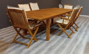 שולחן עץ לגינה ולמרפסת + 6 כסאות דגם פלמה שולחן עץ לגינה ולמרפסת + 6 כסאות דגם פלמה