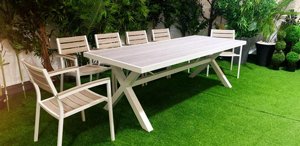 שולחן אלומיניום לגינה ולמרפסת טופ דמוי עץ + 6 כסאות דגם ברזיל שולחן אלומיניום לגינה ולמרפסת טופ דמוי עץ + 6 כסאות דגם ברזיל