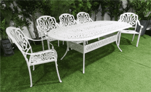 סט שולחן אלומיניום יצוק צבע לבן ברונזה +8 כסאות סט שולחן אלומיניום יצוק צבע לבן ברונזה +8 כסאות