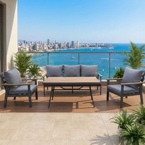 סט ריהוט גינה תלת מושבי דגם בוגוטה אפור סט ריהוט גינה תלת מושבי דגם בוגוטה אפור